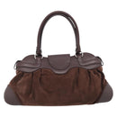 Salvatore Ferragamo Gancini Tote Bag Suede Leather Brown Silver Auth hk4238A-3