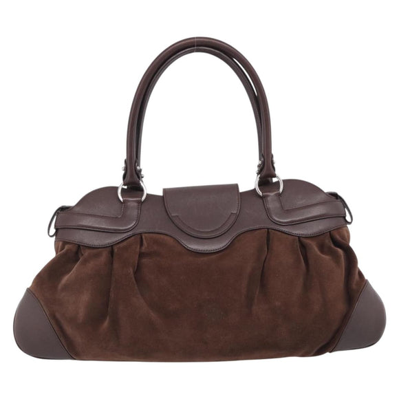 Salvatore Ferragamo Gancini Tote Bag Suede Leather Brown Silver Auth hk4238A