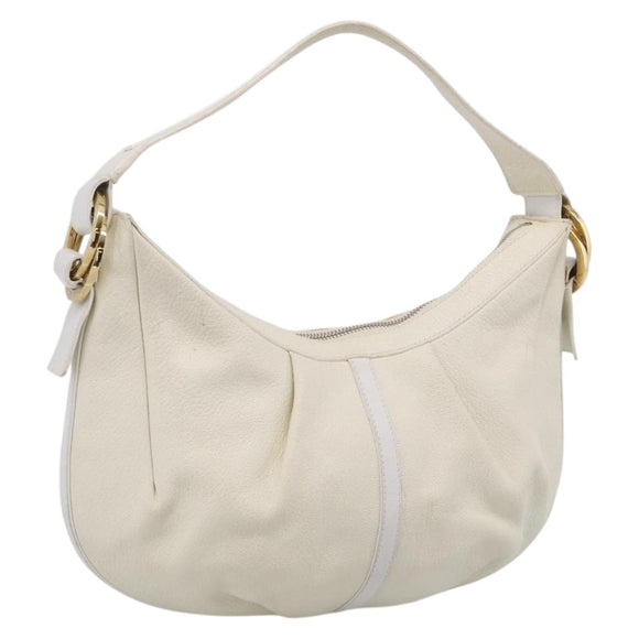 BVLGARI Shoulder Bag Leather White Gold Auth hk4239A