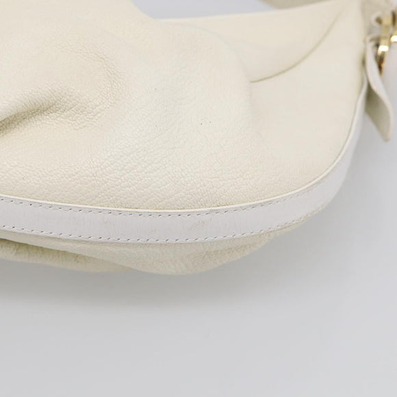 BVLGARI Shoulder Bag Leather White Gold Auth hk4239A