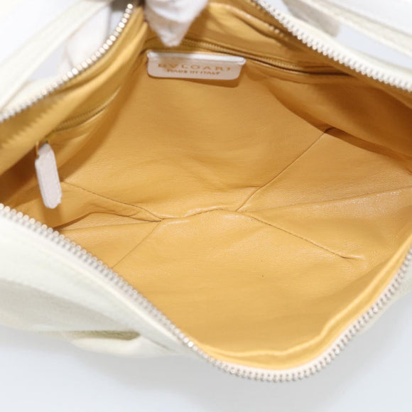 BVLGARI Shoulder Bag Leather White Gold Auth hk4239A
