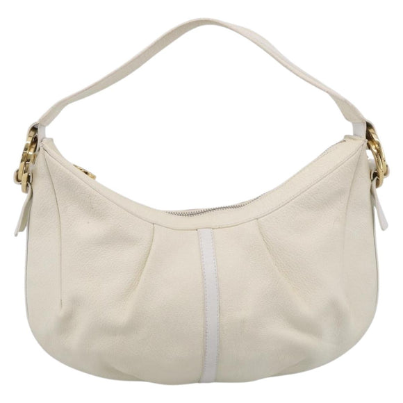 BVLGARI Shoulder Bag Leather White Gold Auth hk4239A