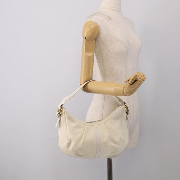 BVLGARI Shoulder Bag Leather White Gold Auth hk4239A