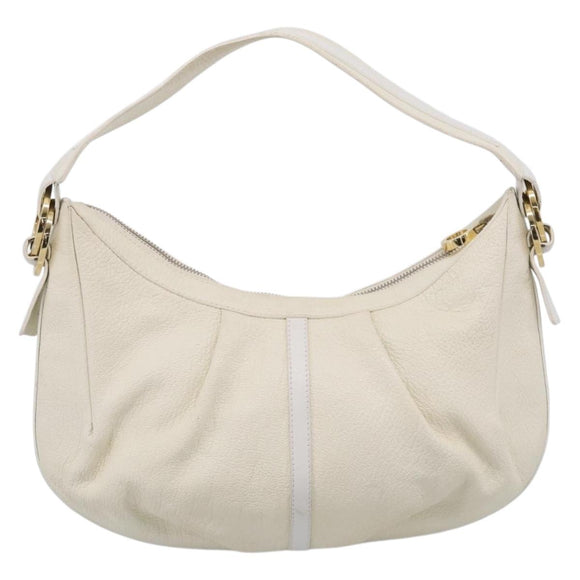 BVLGARI Shoulder Bag Leather White Gold Auth hk4239A