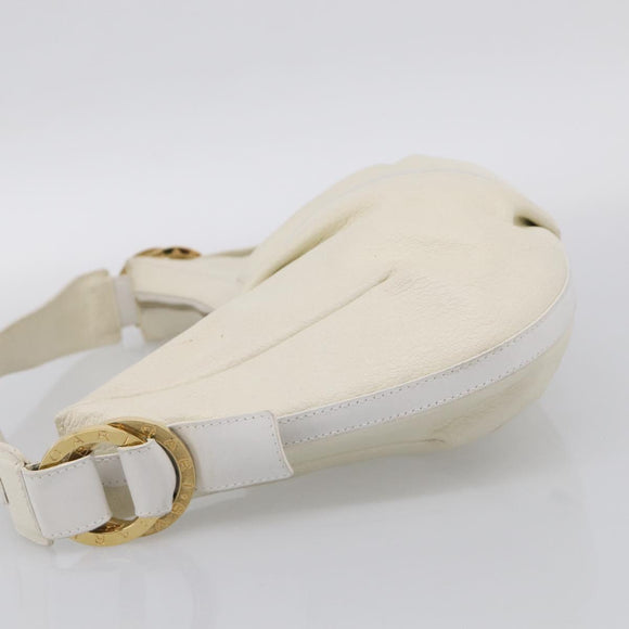 BVLGARI Shoulder Bag Leather White Gold Auth hk4239A