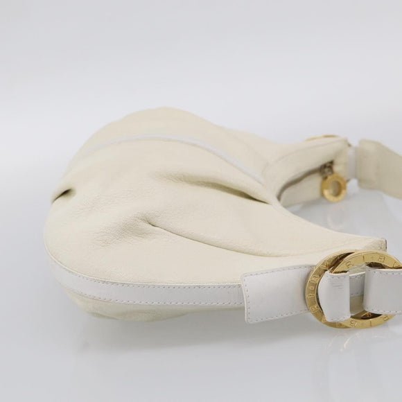 BVLGARI Shoulder Bag Leather White Gold Auth hk4239A