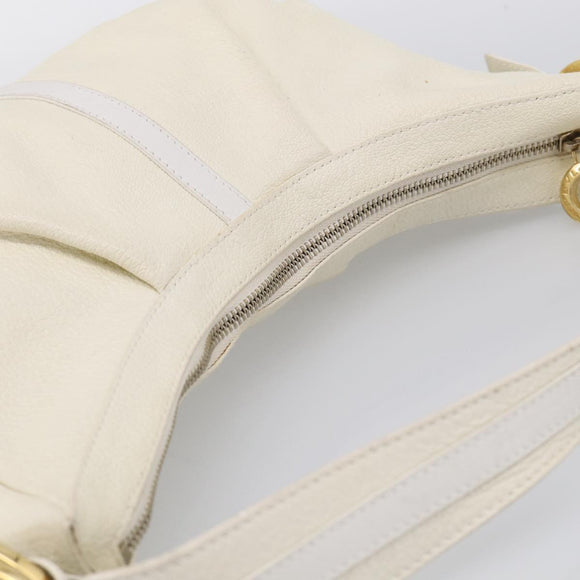 BVLGARI Shoulder Bag Leather White Gold Auth hk4239A