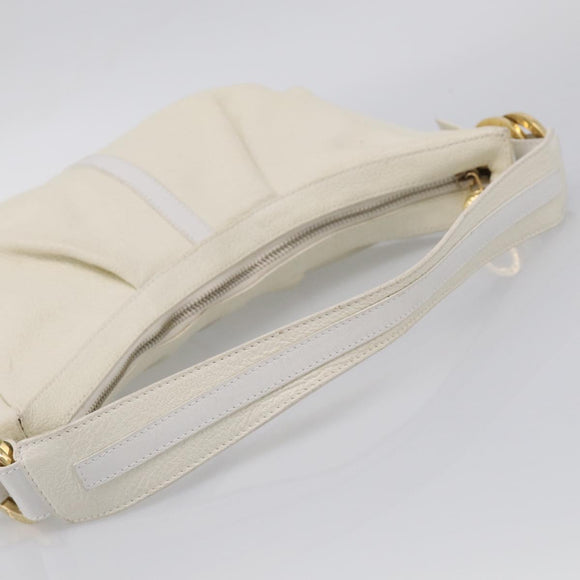 BVLGARI Shoulder Bag Leather White Gold Auth hk4239A