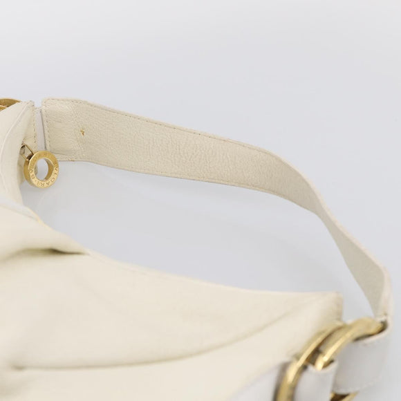 BVLGARI Shoulder Bag Leather White Gold Auth hk4239A
