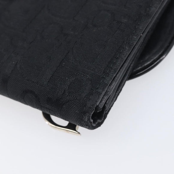 Christian Dior Trotter Canvas Saddle Long Wallet Black Silver Auth hk4241