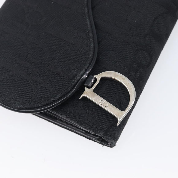 Christian Dior Trotter Canvas Saddle Long Wallet Black Silver Auth hk4241