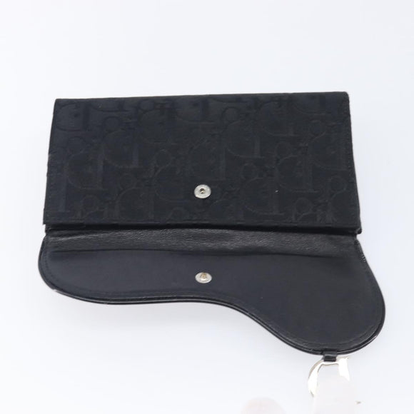 Christian Dior Trotter Canvas Saddle Long Wallet Black Silver Auth hk4241