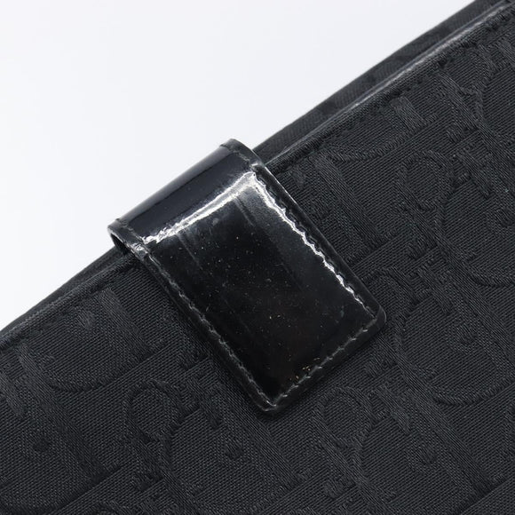 Christian Dior Trotter Canvas Saddle Long Wallet Black Silver Auth hk4241