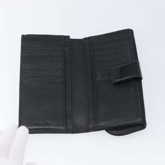Christian Dior Trotter Canvas Saddle Long Wallet Black Silver Auth hk4241