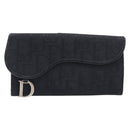 Christian Dior Trotter Canvas Saddle Long Wallet Black Silver Auth hk4241-2