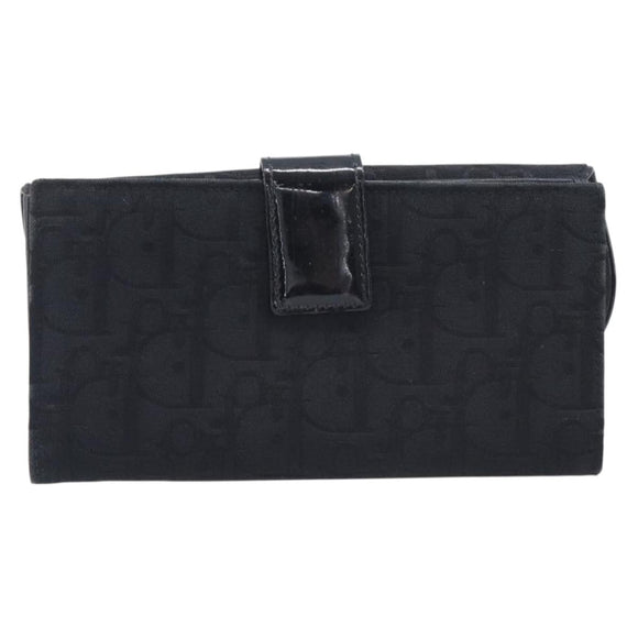 Christian Dior Trotter Canvas Saddle Long Wallet Black Silver Auth hk4241