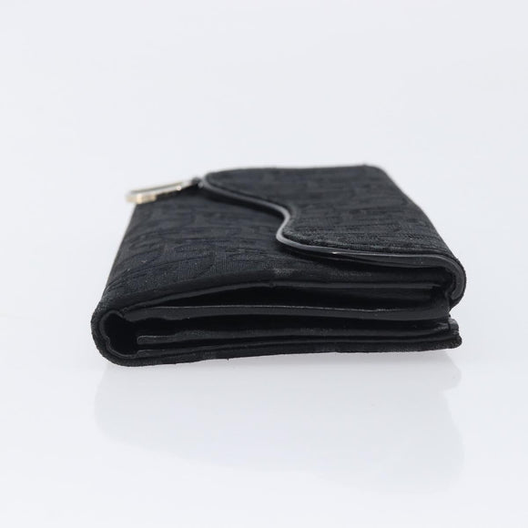 Christian Dior Trotter Canvas Saddle Long Wallet Black Silver Auth hk4241