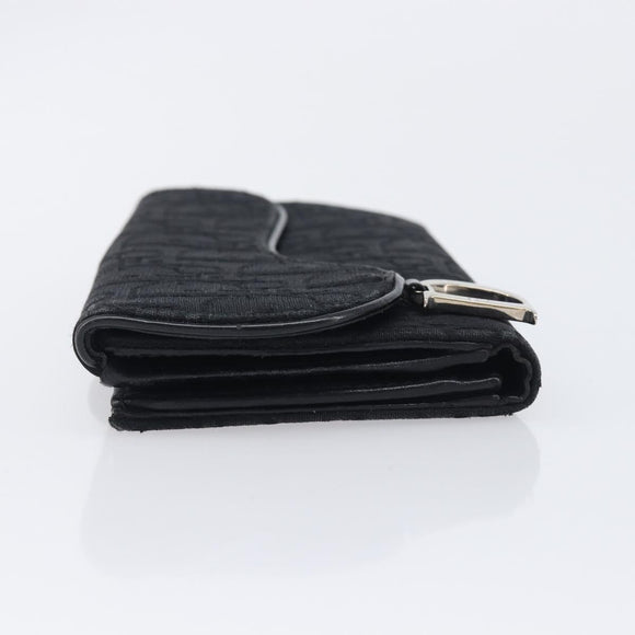 Christian Dior Trotter Canvas Saddle Long Wallet Black Silver Auth hk4241