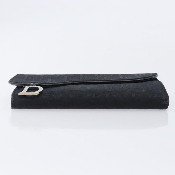 Christian Dior Trotter Canvas Saddle Long Wallet Black Silver Auth hk4241