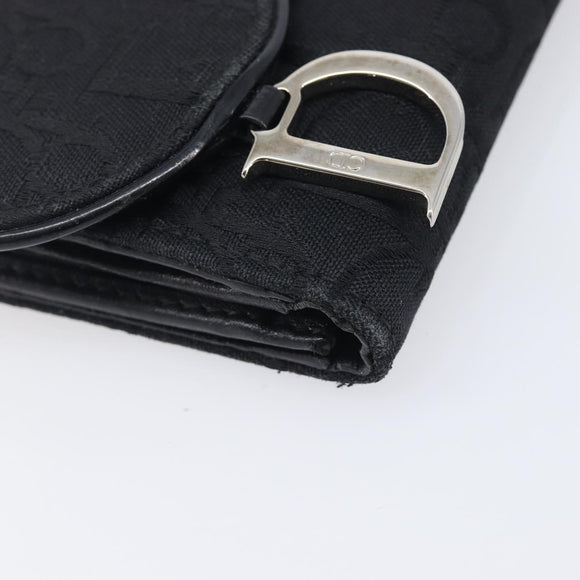 Christian Dior Trotter Canvas Saddle Long Wallet Black Silver Auth hk4241