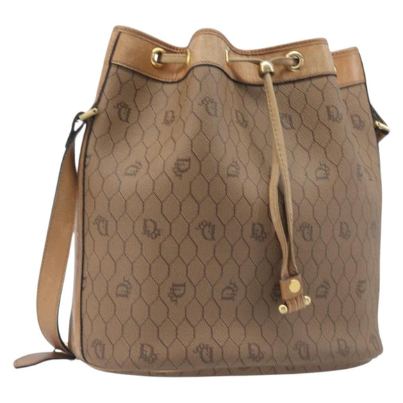 Christian Dior Honeycomb Canvas Shoulder Bag PVC Beige Gold Auth hk4242