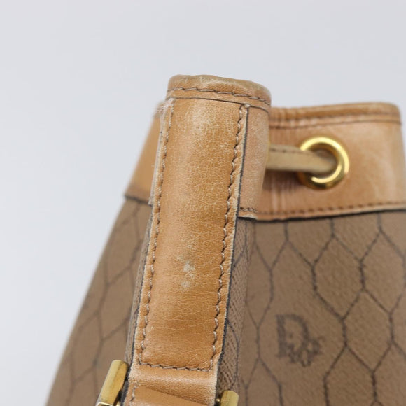 Christian Dior Honeycomb Canvas Shoulder Bag PVC Beige Gold Auth hk4242
