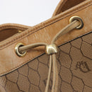 Christian Dior Honeycomb Canvas Shoulder Bag PVC Beige Gold Auth hk4242-18