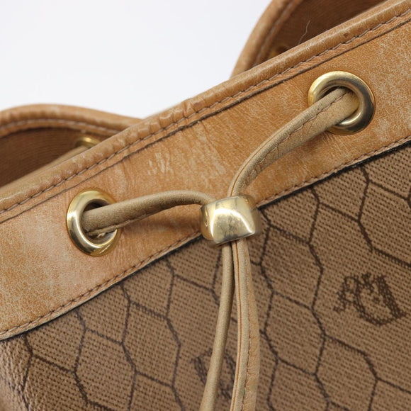 Christian Dior Honeycomb Canvas Shoulder Bag PVC Beige Gold Auth hk4242