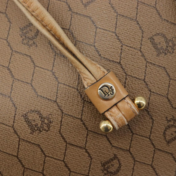 Christian Dior Honeycomb Canvas Shoulder Bag PVC Beige Gold Auth hk4242