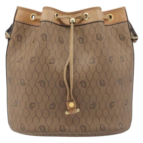Christian Dior Honeycomb Canvas Shoulder Bag PVC Beige Gold Auth hk4242