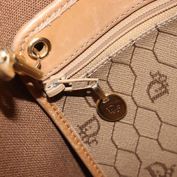 Christian Dior Honeycomb Canvas Shoulder Bag PVC Beige Gold Auth hk4242