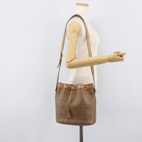 Christian Dior Honeycomb Canvas Shoulder Bag PVC Beige Gold Auth hk4242