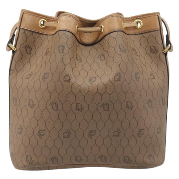 Christian Dior Honeycomb Canvas Shoulder Bag PVC Beige Gold Auth hk4242