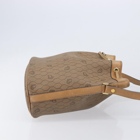 Christian Dior Honeycomb Canvas Shoulder Bag PVC Beige Gold Auth hk4242
