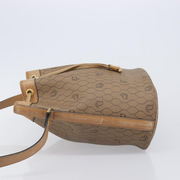 Christian Dior Honeycomb Canvas Shoulder Bag PVC Beige Gold Auth hk4242