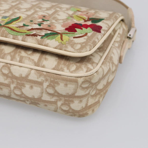 Christian Dior Trotter Canvas Shoulder Bag PVC Beige Silver Auth hk4243A