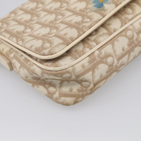 Christian Dior Trotter Canvas Shoulder Bag PVC Beige Silver Auth hk4243A