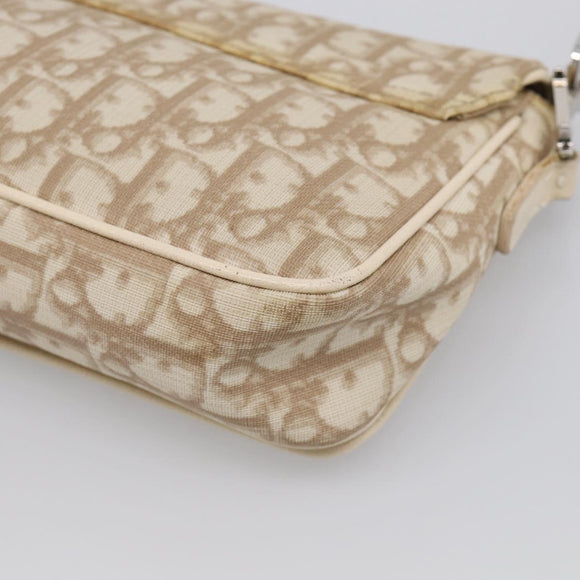 Christian Dior Trotter Canvas Shoulder Bag PVC Beige Silver Auth hk4243A