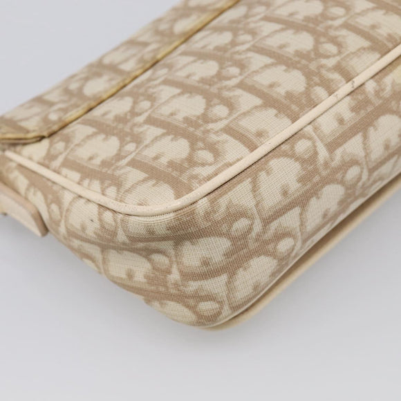Christian Dior Trotter Canvas Shoulder Bag PVC Beige Silver Auth hk4243A