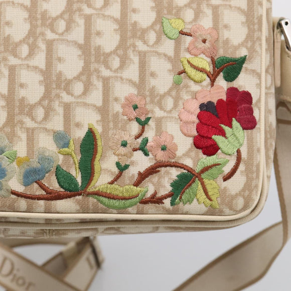 Christian Dior Trotter Canvas Shoulder Bag PVC Beige Silver Auth hk4243A