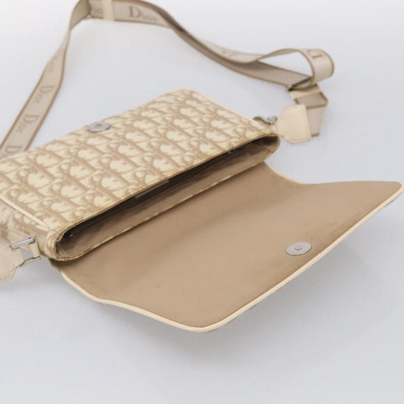 Christian Dior Trotter Canvas Shoulder Bag PVC Beige Silver Auth hk4243A