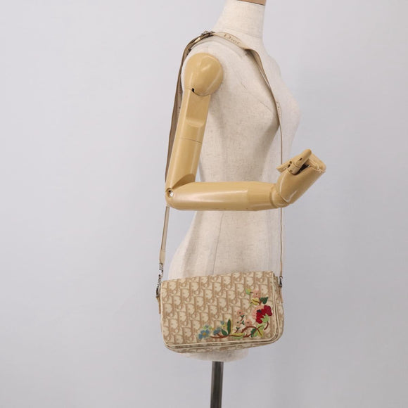 Christian Dior Trotter Canvas Shoulder Bag PVC Beige Silver Auth hk4243A
