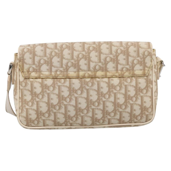 Christian Dior Trotter Canvas Shoulder Bag PVC Beige Silver Auth hk4243A