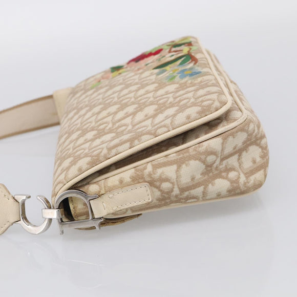 Christian Dior Trotter Canvas Shoulder Bag PVC Beige Silver Auth hk4243A