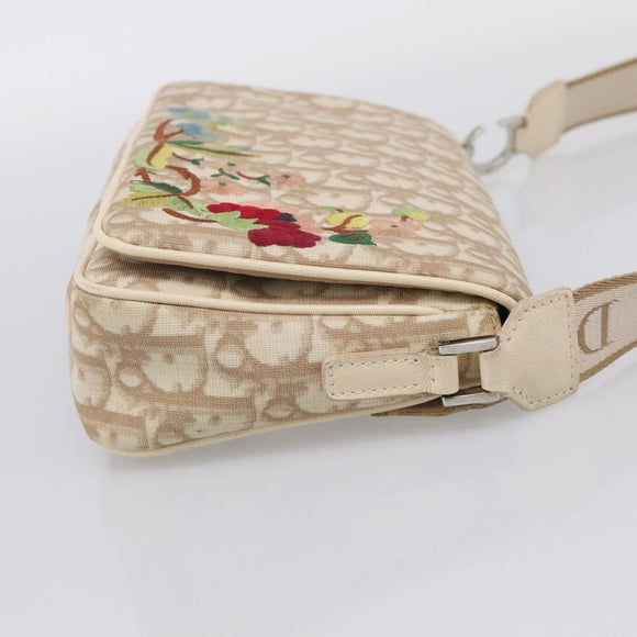 Christian Dior Trotter Canvas Shoulder Bag PVC Beige Silver Auth hk4243A