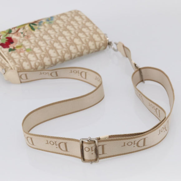 Christian Dior Trotter Canvas Shoulder Bag PVC Beige Silver Auth hk4243A