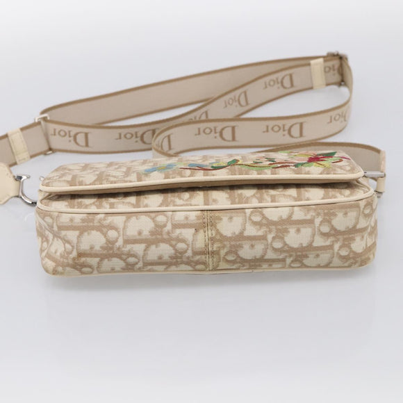 Christian Dior Trotter Canvas Shoulder Bag PVC Beige Silver Auth hk4243A