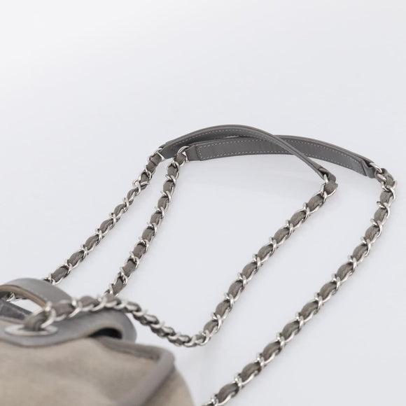 CHANEL Deauville Line Bowling Bag Canvas 2way Gray Silver CC Auth hk4245