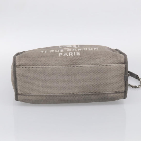 CHANEL Deauville Line Bowling Bag Canvas 2way Gray Silver CC Auth hk4245