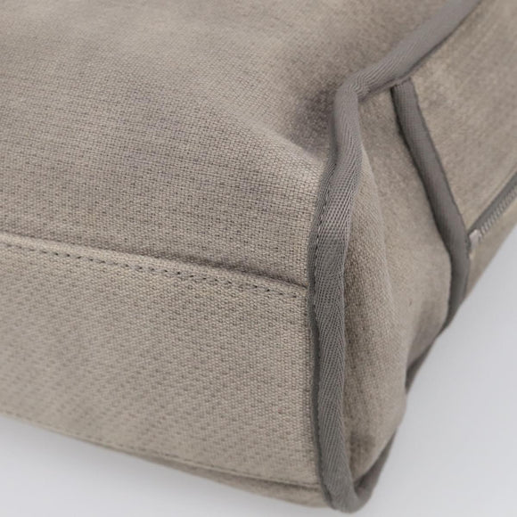 CHANEL Deauville Line Bowling Bag Canvas 2way Gray Silver CC Auth hk4245